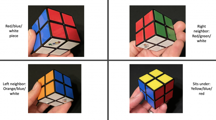 Highlighting a Rubik's Cube piece and its three neighbors
